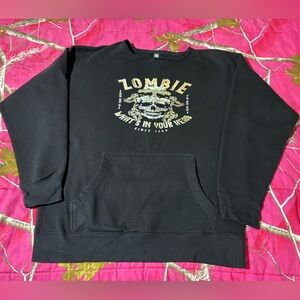 Cotton Heritage Zombie Skull Graphic Black Crewneck Sweatshirt